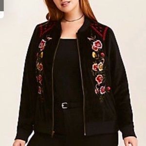 Floral embroidered velour jacket